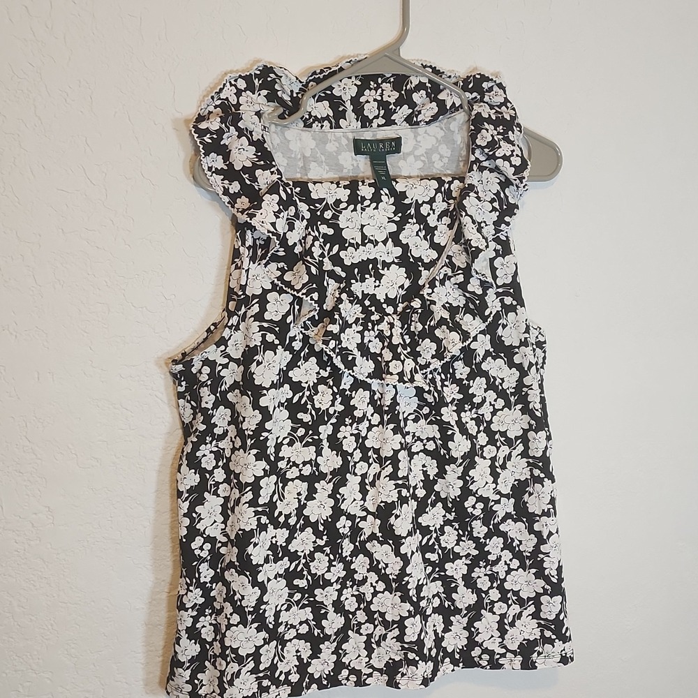 Lauren‎ Ralph Lauren Women's Floral Cotton Pajamas Set Black White Extra Large